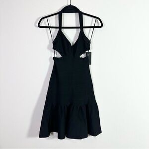 Guess Los Angeles Black Bandage Open Back A-Line Mini Halter Dress NWT